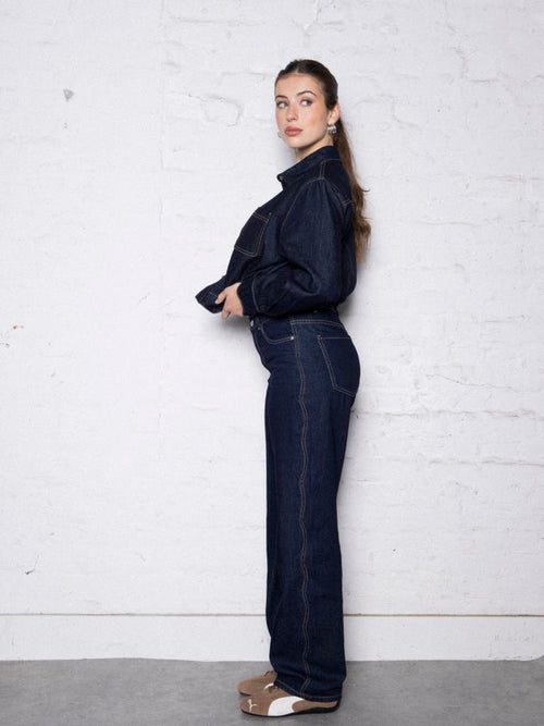 Jean wide avec jeu de surpiqûres zig-zag - PIMKIE - 1