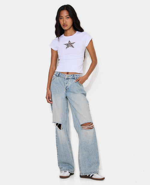 Jean wide taille basse avec trous genoux - PIMKIE - 1