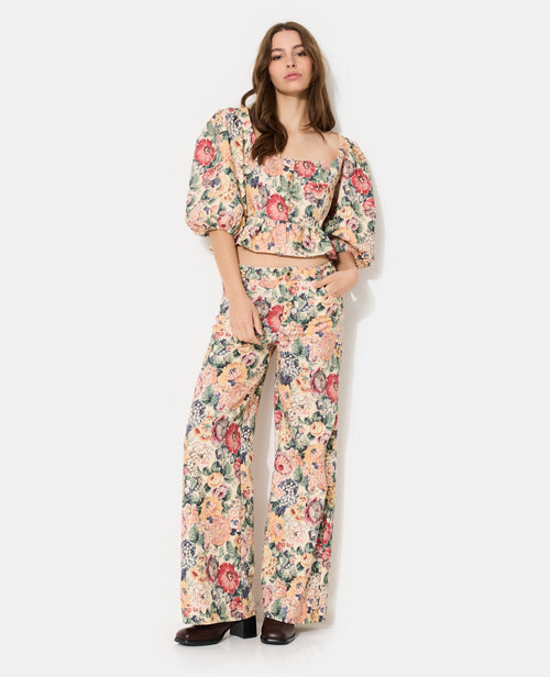 Pantalon wide en tissu texturé motif fleurs - PIMKIE - 1