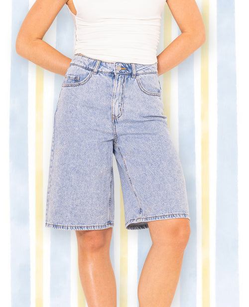 Bermuda en jean taille haute avec mini-strass - PIMKIE - 1