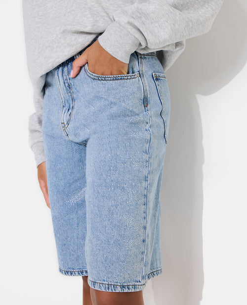 Bermuda en jean taille haute avec mini-strass - PIMKIE - 7