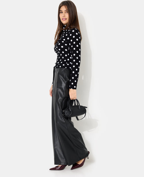 Pantalon droit en simili avec sur piqûres - PIMKIE - 3
