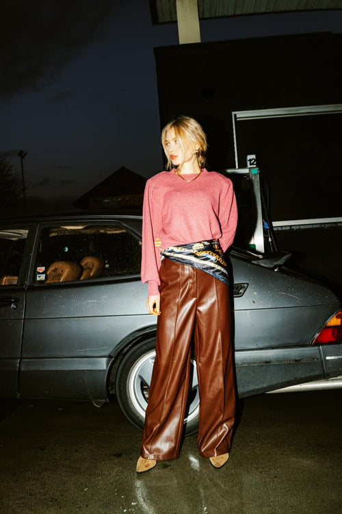 Pantalon droit en simili avec sur piqûres - PIMKIE - 1