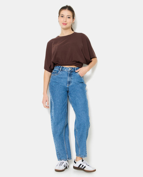 Jean barrel taille haute avec jeux de coutures - PIMKIE - 1