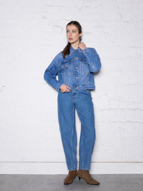 Jean barrel taille haute avec jeux de coutures - PIMKIE - 1