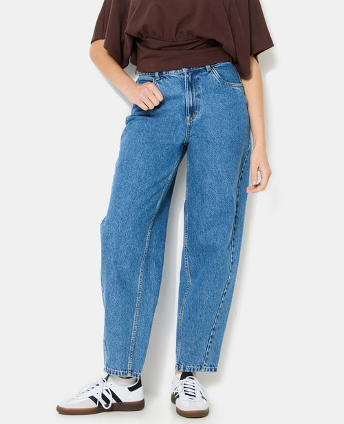 Jean barrel taille haute avec jeux de coutures - PIMKIE - 5