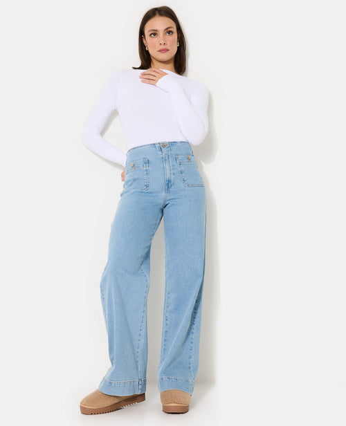 Jean wide taille haute avec poches plaquées - PIMKIE - 1