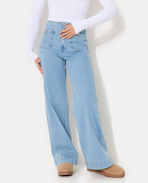 Jean wide taille haute avec poches plaquées - PIMKIE - 1
