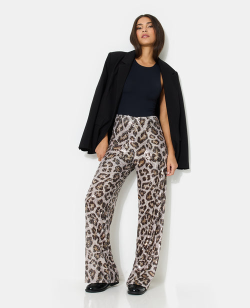 Pantalon droit motif léopard avec sequins - PIMKIE - 3