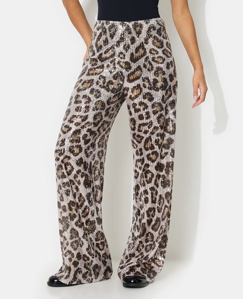 Pantalon droit motif léopard avec sequins - PIMKIE - 5
