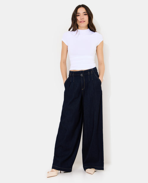 Jean extra wide taille haute avec ceinture - PIMKIE - 1