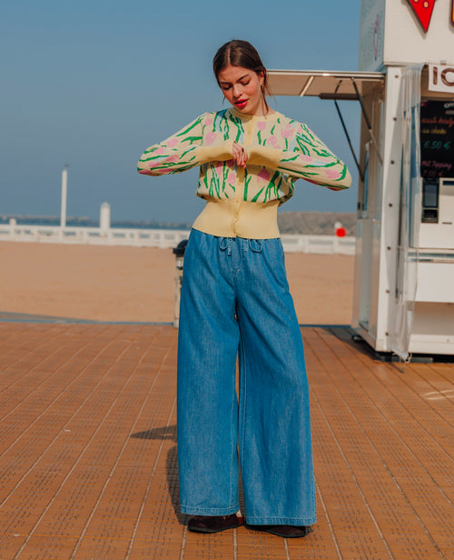 Pantalon large ceinture élastiquée effet jean - PIMKIE - 1