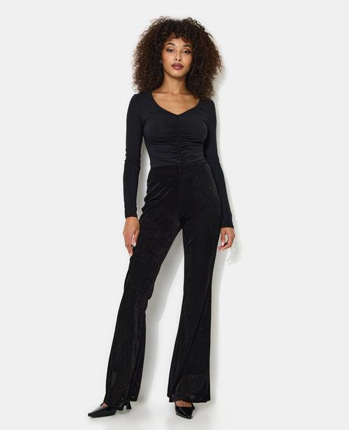 Pantalon flare en résille et velours avec strass - PIMKIE - 1