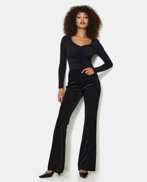 Pantalon flare en résille et velours avec strass - PIMKIE - 3