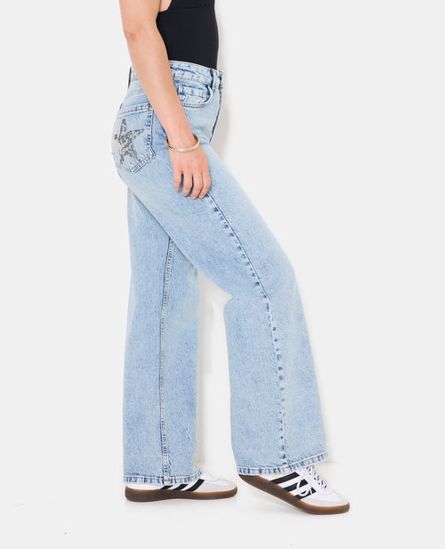 Jean droit taille haute avec étoiles strass léopard - PIMKIE - 2