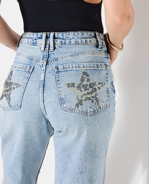 Jean droit taille haute avec étoiles strass léopard - PIMKIE - 3