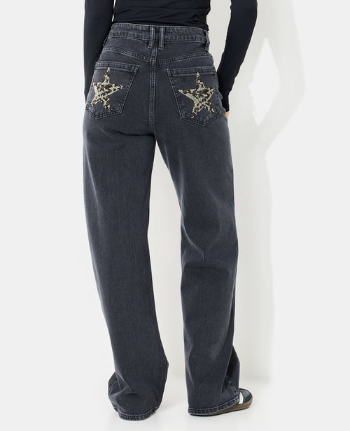 Jean straight avec étoiles strass sur poches arrières - PIMKIE - 6