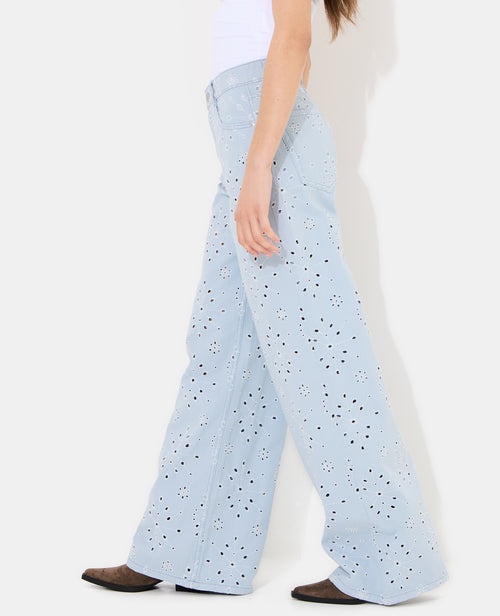 Jean wide ajouré façon broderie anglaise - PIMKIE - 2