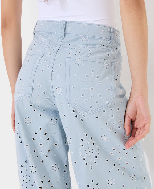Jean wide ajouré façon broderie anglaise - PIMKIE - 3