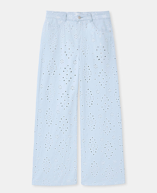 Jean wide ajouré façon broderie anglaise - PIMKIE - 4