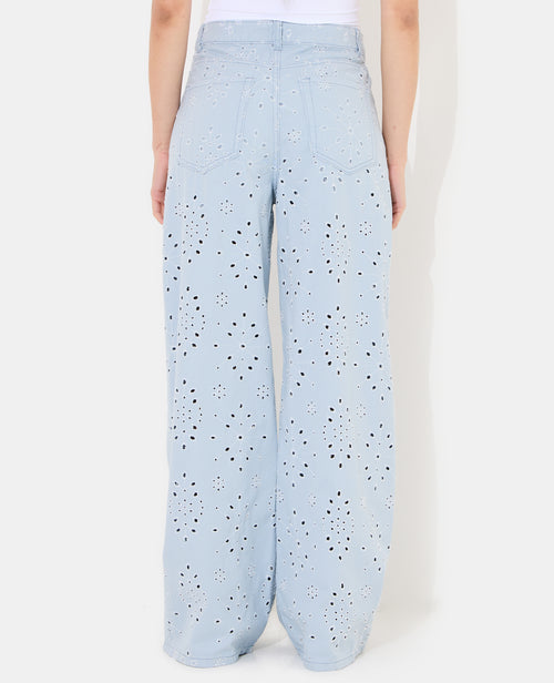 Jean wide ajouré façon broderie anglaise - PIMKIE - 6
