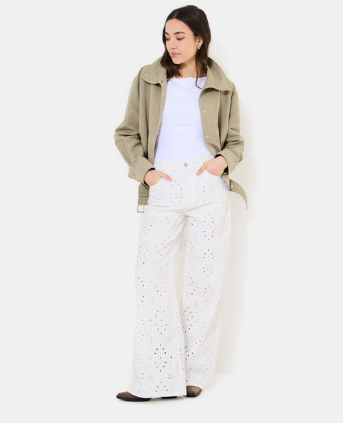 Jean wide ajouré façon broderie anglaise - PIMKIE - 1