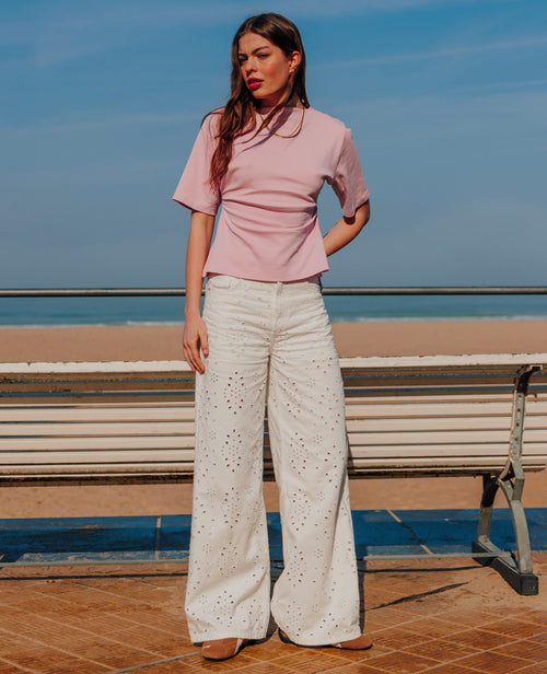 Jean wide ajouré façon broderie anglaise - PIMKIE - 1