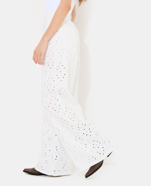 Jean wide ajouré façon broderie anglaise - PIMKIE - 2