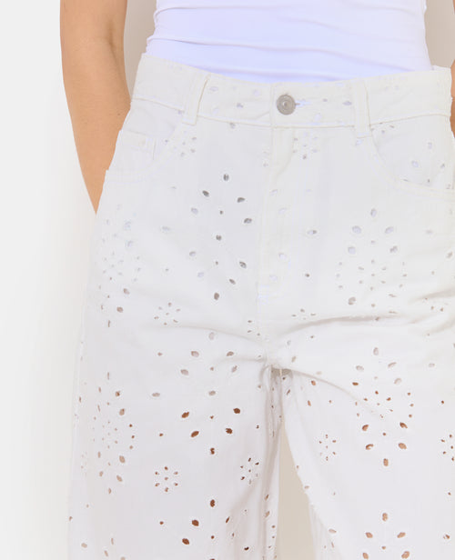 Jean wide ajouré façon broderie anglaise - PIMKIE - 3