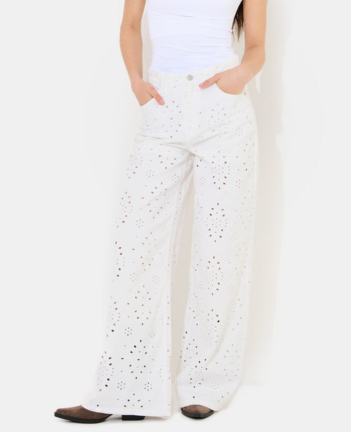 Jean wide ajouré façon broderie anglaise - PIMKIE - 5
