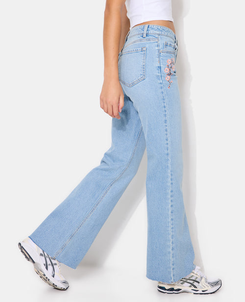Jean flare taille basse avec broderies fleurs - PIMKIE - 2