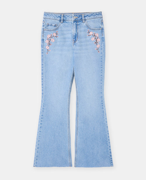 Jean flare taille basse avec broderies fleurs - PIMKIE - 4