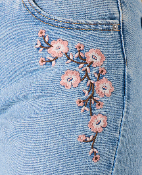 Jean flare taille basse avec broderies fleurs - PIMKIE - 1
