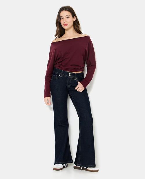 Jean flare taille basse avec 2 boutons - PIMKIE - 1