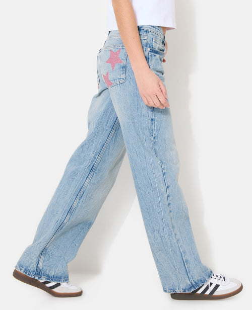 Jean straight effet froissé avec étoiles pailletées - PIMKIE - 2