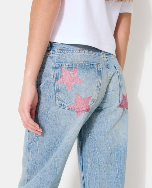 Jean straight effet froissé avec étoiles pailletées - PIMKIE - 3