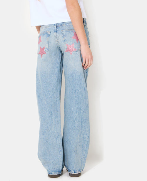 Jean straight effet froissé avec étoiles pailletées - PIMKIE - 6