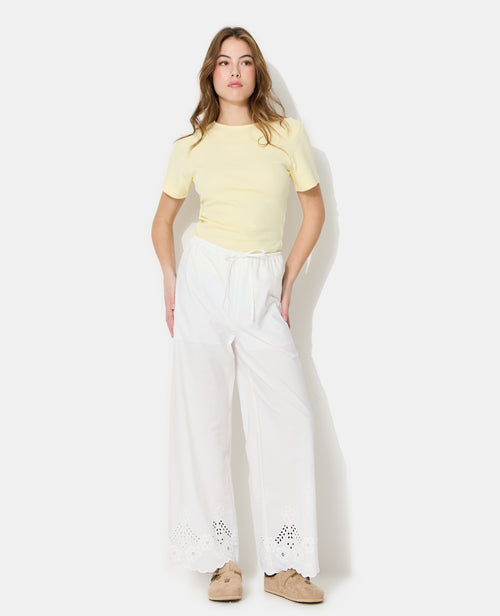 Pantalon droit avec broderie anglaise ajourée - PIMKIE - 1