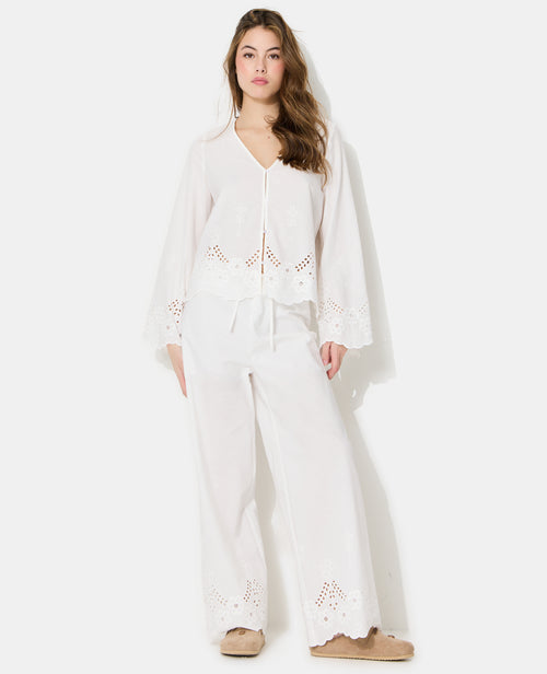 Pantalon droit avec broderie anglaise ajourée - PIMKIE - 3