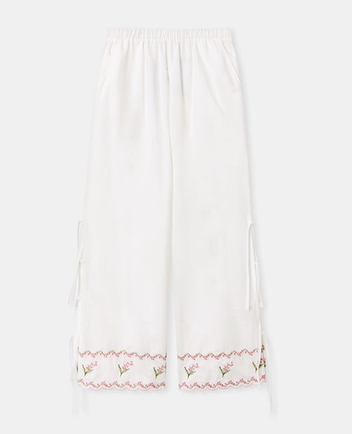 Pantalon avec fleurs points de croix et nouettes - PIMKIE - 4