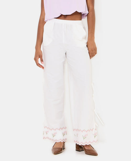 Pantalon avec fleurs points de croix et nouettes - PIMKIE - 5