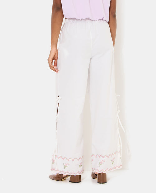 Pantalon avec fleurs points de croix et nouettes - PIMKIE - 6