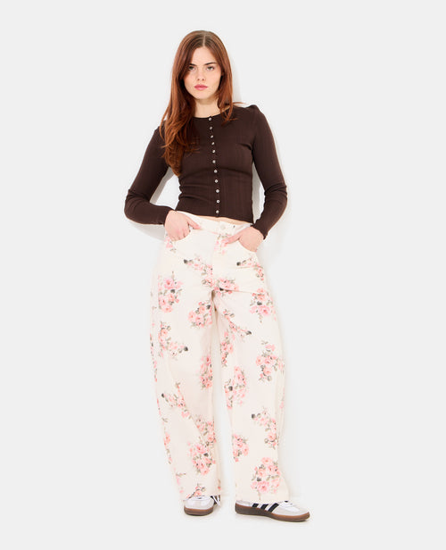 Jean barrel taille medium avec motif fleurs - PIMKIE - 1