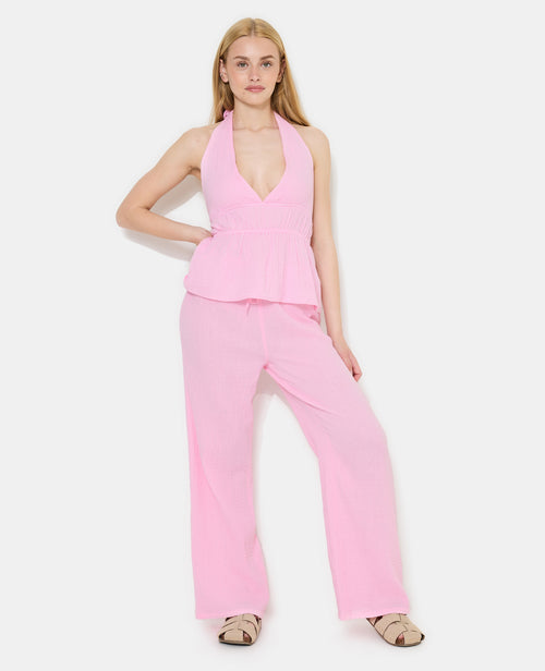 Pantalon en gaze de coton taille élastiquée - PIMKIE - 3