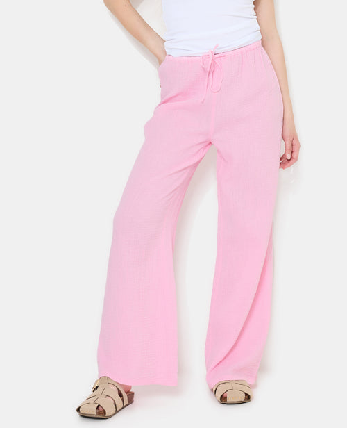 Pantalon en gaze de coton taille élastiquée - PIMKIE - 5