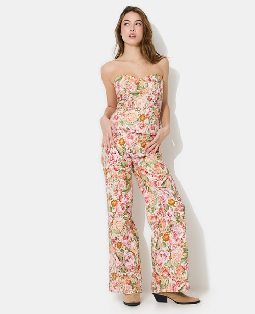 Pantalon droit motif fleurs façon tapisserie - PIMKIE - 3