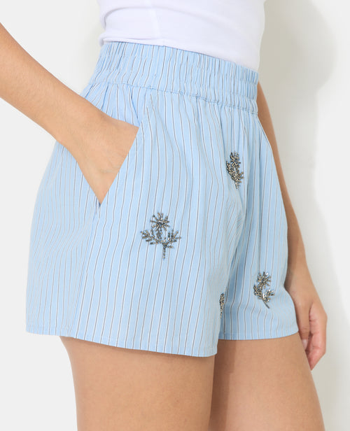 Short rayé avec fleurs en perles bijoux - PIMKIE - 2