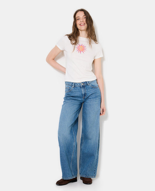 Jean wide taille basse avec étoiles - PIMKIE - 1