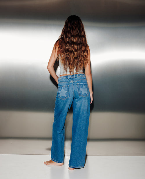 Jean wide taille basse avec étoiles - PIMKIE - 1