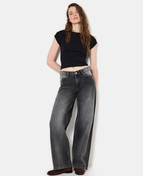 Jean wide taille basse avec étoiles - PIMKIE - 1